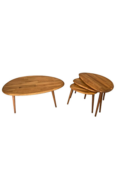 Fawdecor Asimetrik Masif Ahşap Orta Sehpa ve 3'lü Zigon Yan Sehpa Seti, Açık ...