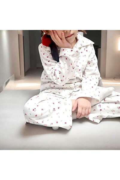 BEBEĞİME ÇORAP Girls' Cotton Fabric Print Shirt Collar Buttoned Long Sleeve P...