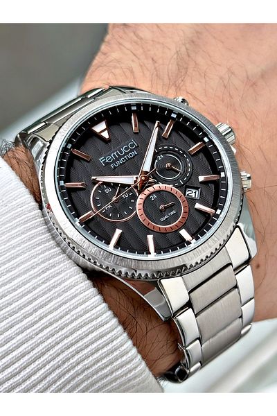 Ferrucci men's Silver Color Waterproof Steel Cord Function Wrist Watch