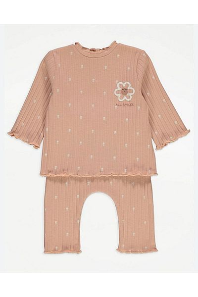 Çipil Peach Floral Long Sleeve Rib Top and Leggings Set