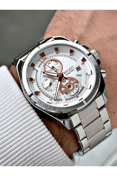 Ferrucci men's Silver Color Waterproof Steel Cord Function Wrist Watch
