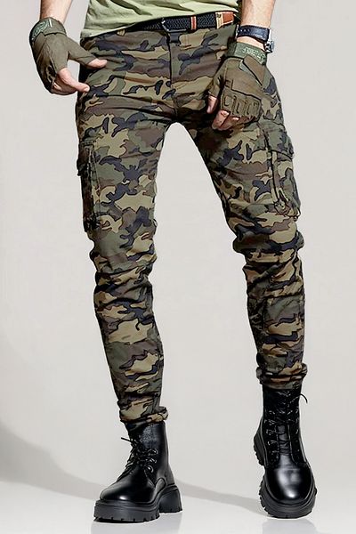 modacix Military Men's Camouflage Pants Khaki Green Elastic Leg Lycra Military Cargo Pants