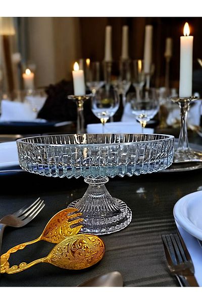 AYZ HOME Crystal Cut Presentation Bowl - Cookie and Cake Stand, Salad Bowl