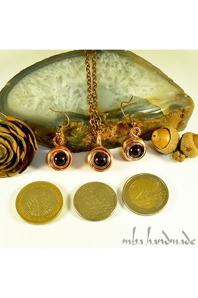 mba handmade jewelry Amethyst Crystal Handmade Pure Copper Authentic Set - Necklace, Chain and Earrings - Handmade Set