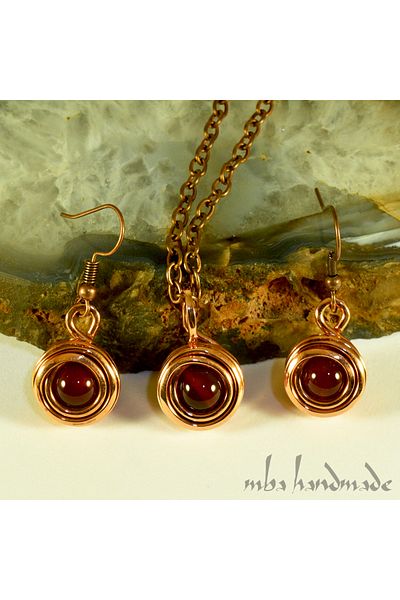 mba handmade jewelry Agate Stone Pure Copper Authentic Set - Necklace, Chain and Earrings - Handmade Set