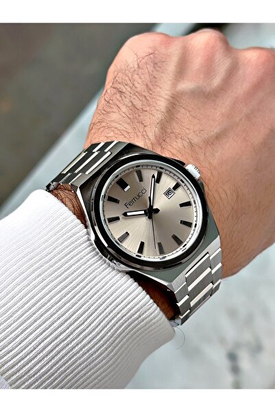 Ferrucci Özel Tasarım Takvimli Gümüş Renk Su Geçirmez Çelik Kordon Erkek Kol Saati