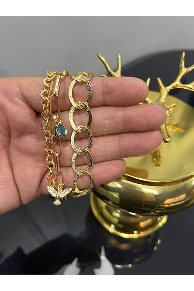 Store Three Chain Design Bracelet with Emerald Phoenix and Blue Stone
