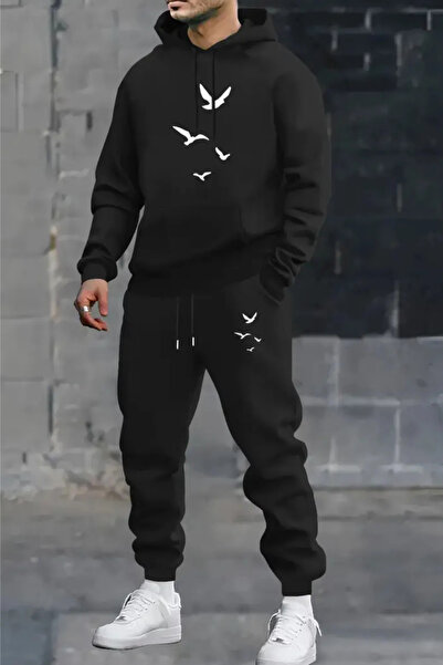 Wish BF Σετ Βαμβάκι τεμαχίων Rahat Kuş με τύπωμα με κουκούλα Φούτερ δύο τεμαχίων