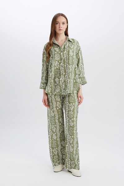 DeFacto Comfortable Palazzo Trousers Wide Leg Wide Loose Leg Patterned High Waist C4042Ax25Sp