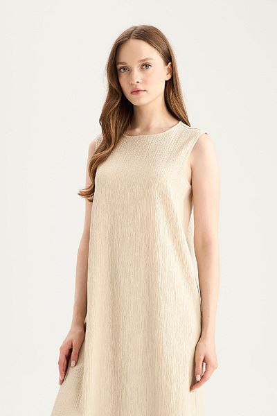 DeFacto Regular Fit Crew Neck Základní Plain Seersucker Textured Midi šaty bez rukávů E1822ax25sp