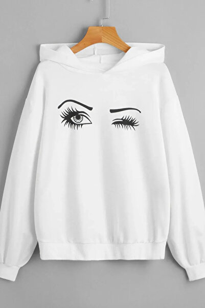 FECCY Hanorac alb din bumbac cu glugă - Hanorac imprimat