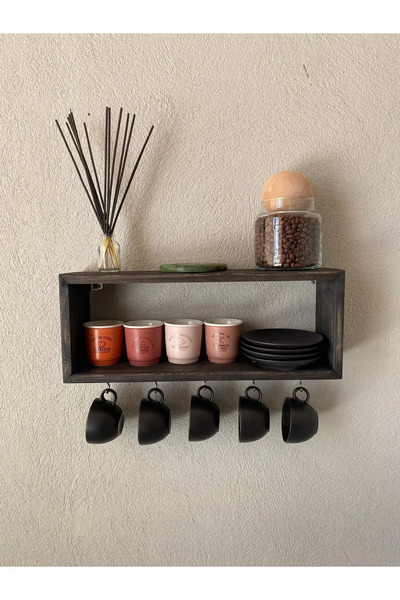 ViraHome Bardaklık Kupa Askısı Yüzer Raf Dekoratif Kahve Köşesi Duvar Rafı Ah...