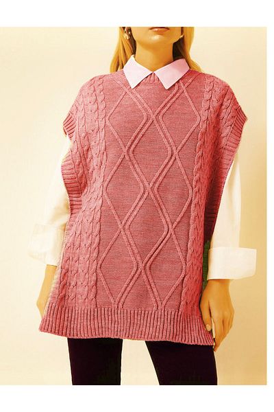 moda mh Women's Adjustable Patterned Side Tie 75 cm Sweater