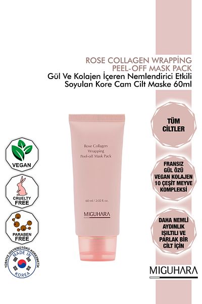 MİGUHARA Miguhara Gül Ve Kolajen İçeren Nemlendirici Etkili Soyulan Kore Cam Cilt Maske Peel Off - 60ml