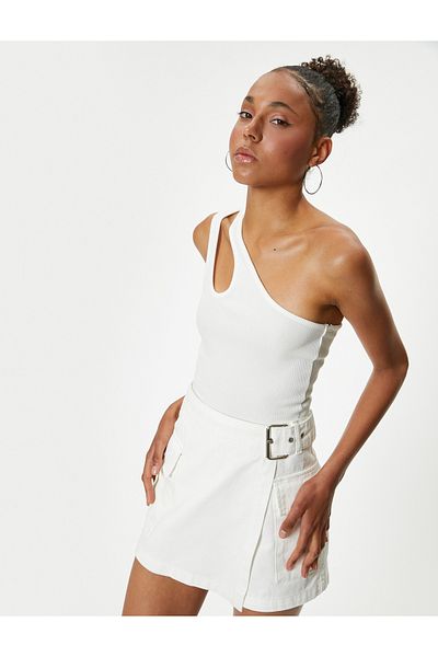 Koton Cotton Single Shoulder Crop Tank Top - Window Detailed and Ribbed
