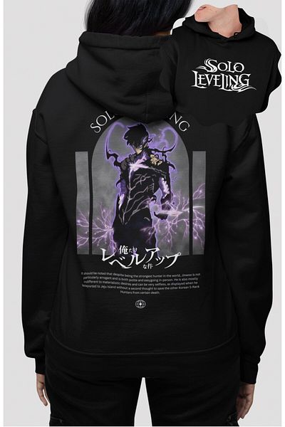 Fuddy Moda Hanorac cu glugă supradimensionat unisex - Imprimare pe spate cu nivelare Solo, hanorac cu tematică anime