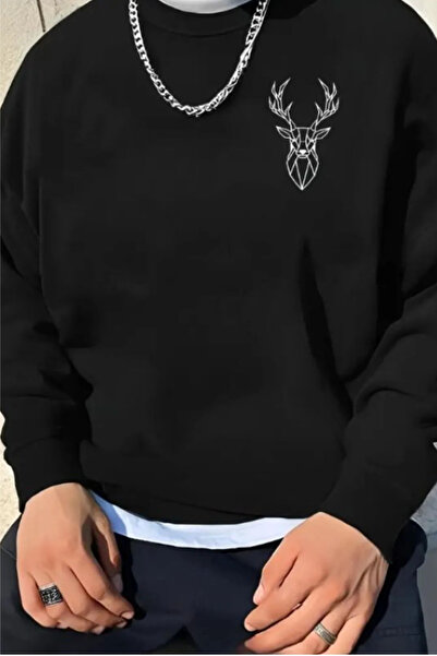 FECCY Βαμβακερό ανδρικό φούτερ με στάμπα Crystal Deer και λαιμόκοψη ποδηλάτου...