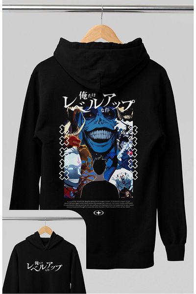 Fuddy Moda God Statue and Sung Jinwoo Back Print Oversize Hooded Sweatshirt - Unisex Solo Leveling Hoodie