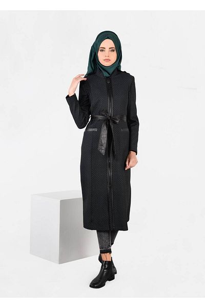 TRENDTESETTÜR Γυναικεία καμπαρντίνα με πουά με γκρι τεχνητό δέρμα 1937