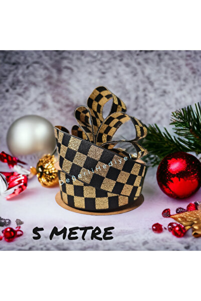 GÜLSEMALİ 5 метрів золота шашка - новорічна коробка для прикрас, 3 см стрічка...