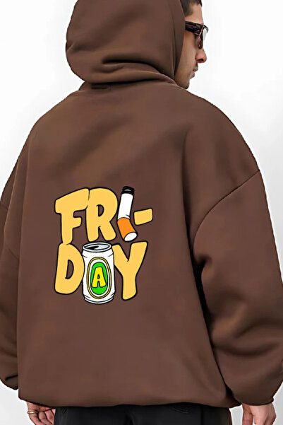 FECCY Hanorac cu glugă din bumbac imprimat Friday