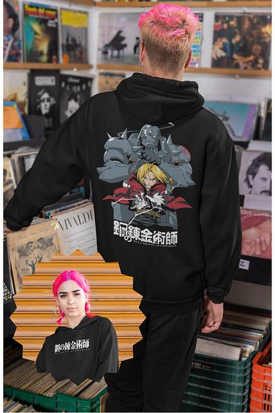 Fuddy Moda Fullmetal Alchemist Unisex Oversize Hooded Sweatshirt - Back Printed Anime Themed Hoodie