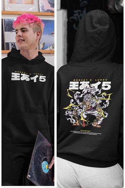 Fuddy Moda Luffy Gear 5 Unisex Hooded Oversize Sweatshirt - Back Printed, One Piece Themed Anime Hoodie