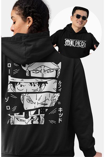 Fuddy Moda One Piece Unisex Anime Themed Hooded Oversize Sweatshirt - Back Printed Hoodie