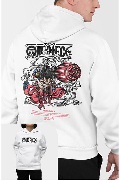 Fuddy Moda One Piece Luffy Snakeman Unisex Oversize Hooded Sweatshirt - Anime Printed Hoodie