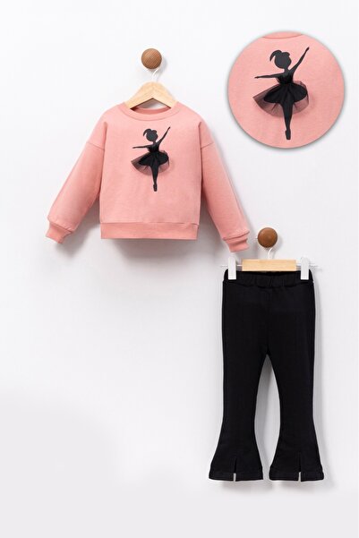 Riffy Baby Baskı detaylı oversize kalıp swit-ispanyol paça tayt takım