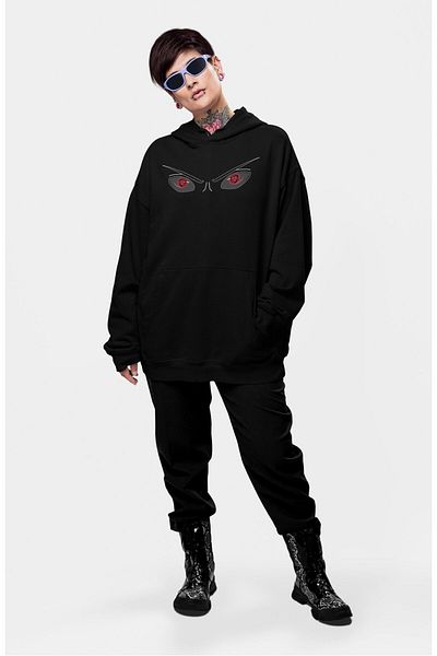 Fuddy Moda Unisex Oversize Uchiha Madara Eye Hooded Sweatshirt - Naruto Anime Themed Hoodie