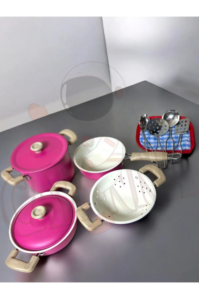 cayenna Pembe Çelik Tencere Ve Tava Aksesuar Seti 11 Parça Metalik Oyuncak Mu...