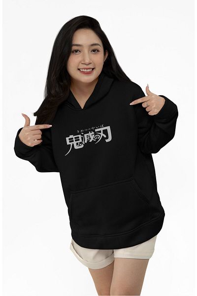 Fuddy Moda Oversize Ds Hashiramas Back Printed Hooded Sweatshirt, Unisex Demon Slayer Anime Themed Hoodie