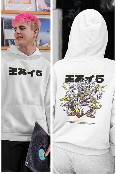 Fuddy Moda Luffy Gear 5 Unisex Hooded Oversize Sweatshirt - Back Printed, One Piece Themed Anime Hoodie