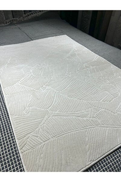 Merinos Kaymaz Taban Kesme Halı Yapraklı Gold Krem