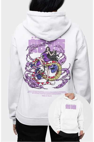Fuddy Moda Hanorac cu glugă supradimensionat unisex Boa Hancock - Hanorac cu glugă cu imprimeu pe spate cu tematică One Piece