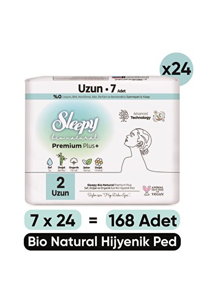 Sleepy Bio Natural Premium Plus Hijyenik Ped Uzun 7X24 Ped (168 Adet)