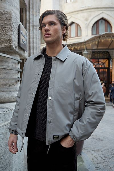 Danger Ανδρικό παλτό με γκρι μπουφάν Oversize Snap