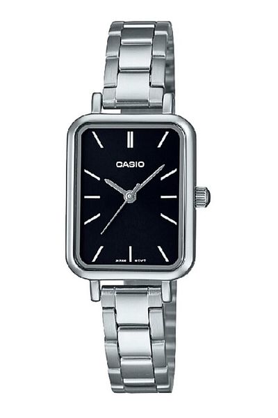 Casio ساعة يد نسائية باللون الفضي والأسود