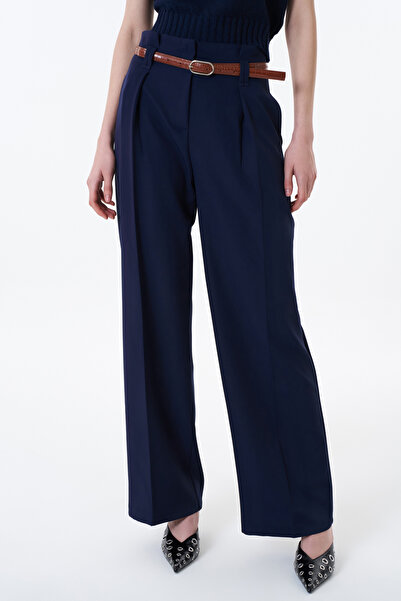 Quzu Широкі штани з високою талією та поясом темно-синього кольору