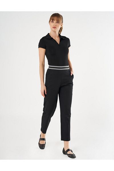 KYR Carrot Cut Trousers with Elastic Waist Black