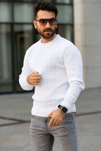 Black Sokak White Thessaloniki Crew Neck Knitwear Sweater