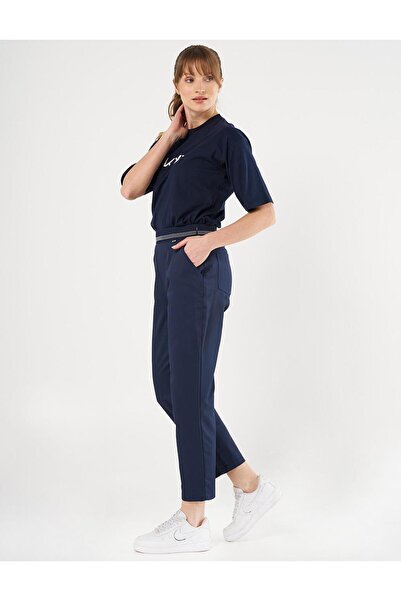 KYR Carrot Cut Trousers with Elastic Waist Dark Navy