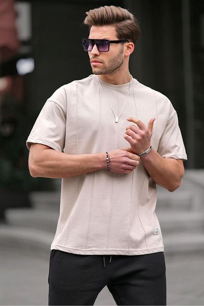 Madmext Steinfarbenes Herren-T-Shirt mit Rundhalsausschnitt 6175