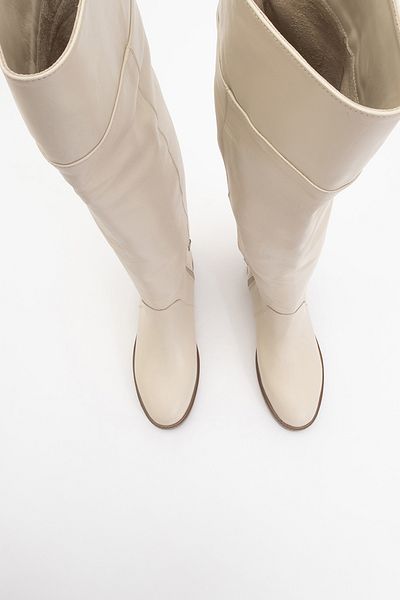 Luvi Petya Cream Genuine Leather Knee High Women's Boots