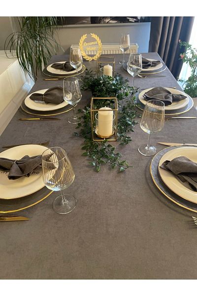Decamor home Velvet Textured Anthracite Gray Smoked Dark Gray Carefree Table Cloth