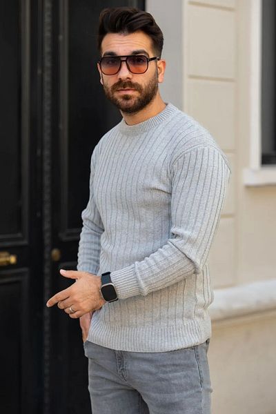 Black Sokak Gray Thessaloniki Crew Neck Knitwear Sweater
