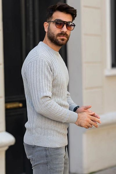 Black Sokak Gray Thessaloniki Crew Neck Knitwear Sweater