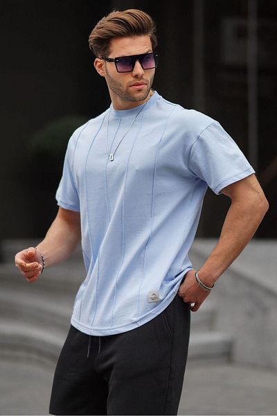 Madmext Pánské tričko Baby Blue Crew Neck 6175