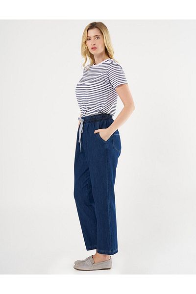 Kayra Navy Blue Denim Trousers - Lace-Up